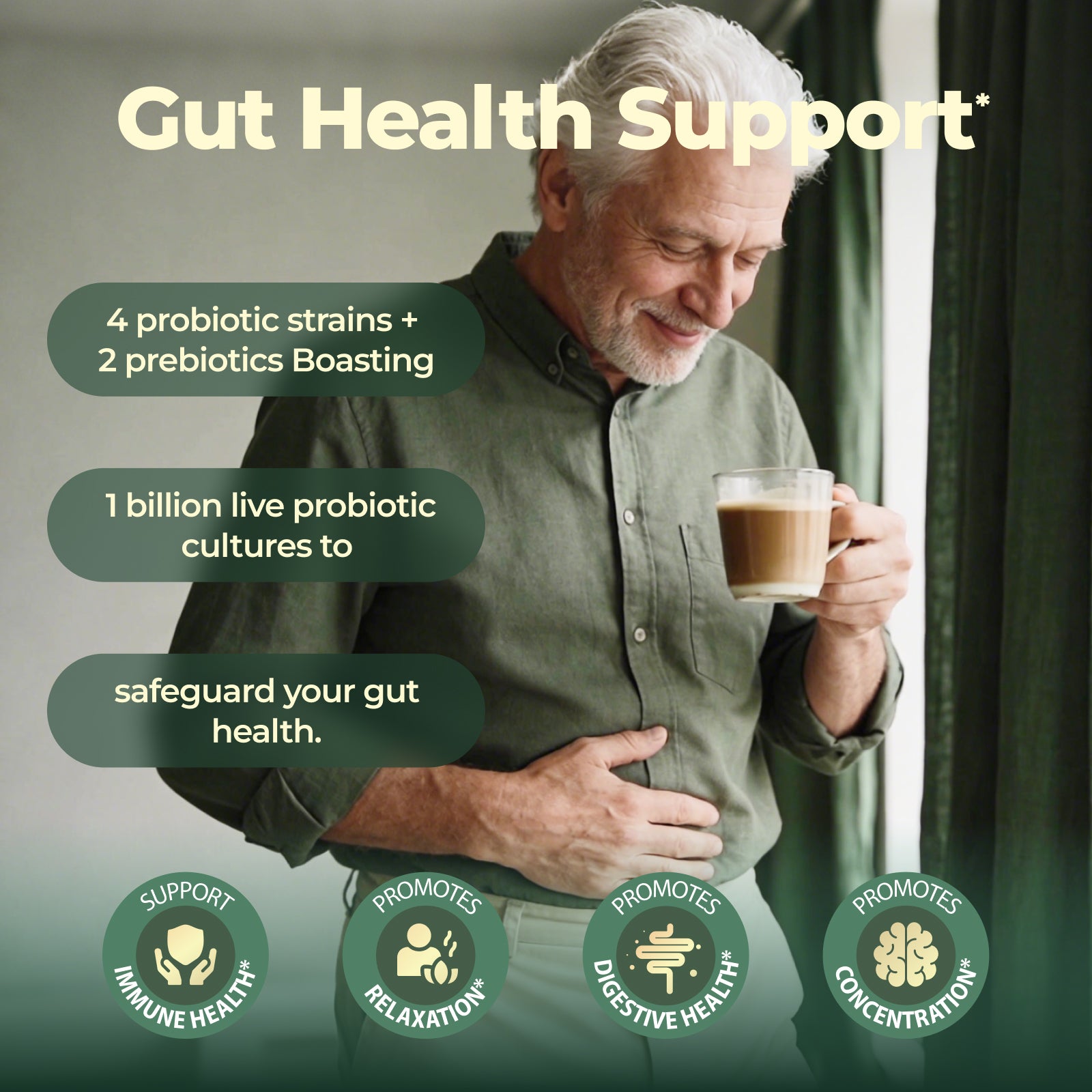 Mushroom Coffee with 10 Adaptogenic Mushroom(Lion's Mane, Cordyceps, Turkey Tail & Other) Mixed, Ashwagandha Probiotic Instant Coffee for Better Energy, Gut Health & Immune Support 7.41oz