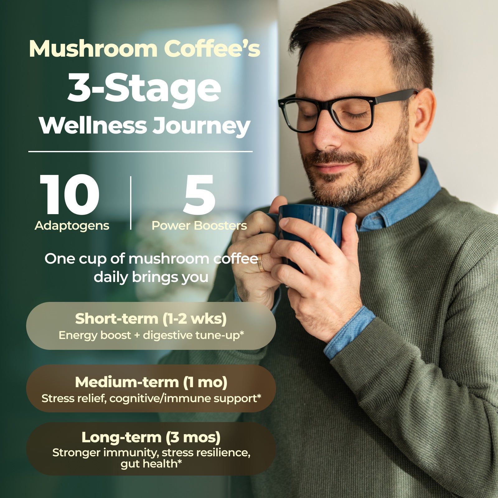Mushroom Coffee with 10 Adaptogenic Mushroom(Lion's Mane, Cordyceps, Turkey Tail & Other) Mixed, Ashwagandha Probiotic Instant Coffee for Better Energy, Gut Health & Immune Support 7.41oz