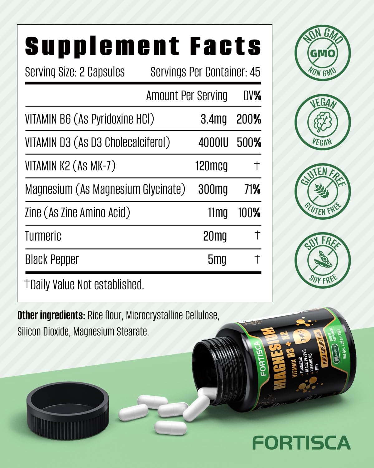 FORTISCA 7‑in‑1 Magnesium Glycinate 300mg,  90 Capsules