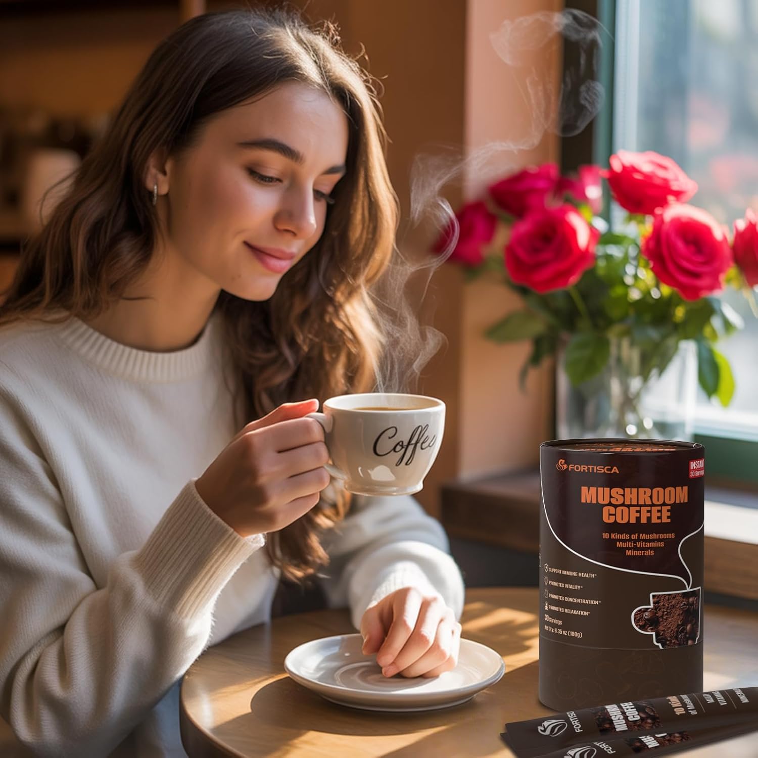 10 in 1 Mushrooms Coffee(Lion's Mane, Cordyceps, Turkey Tail & Other) Ashwagandha Magnesium Multivitamins, 2000mg Mushroom Instant Coffee