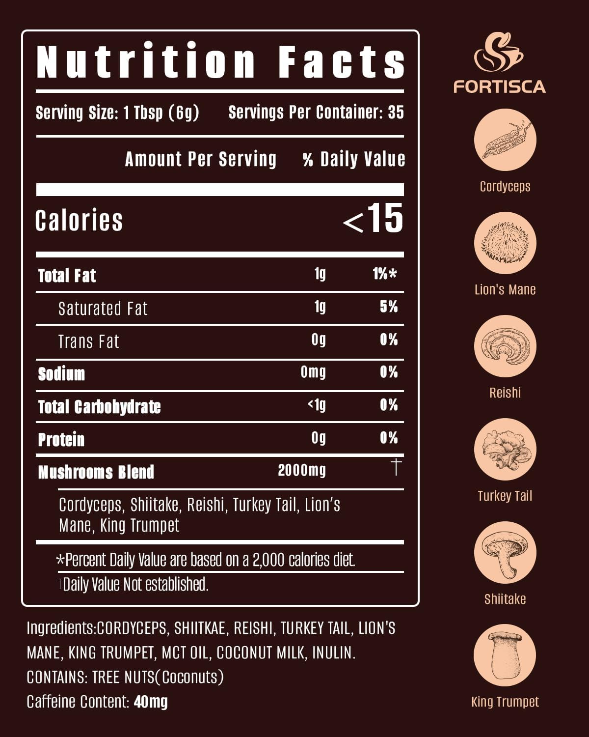 Mushroom Coffee, Instant Mushroom Coffee with Cordyceps, Reish, King Trumpet, Shitake, Turkey Tail, Lions Mane for Energy, Focus, Mood & Immune Support 210g