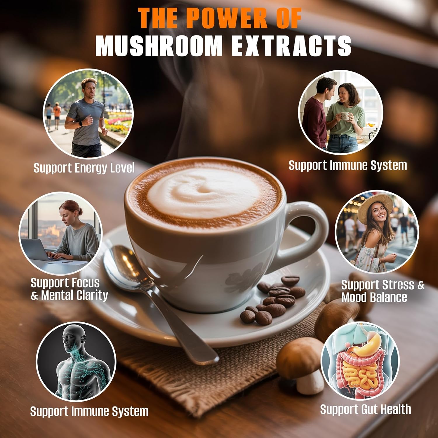 10 in 1 Mushrooms Coffee(Lion's Mane, Cordyceps, Turkey Tail & Other) Ashwagandha Magnesium Multivitamins, 2000mg Mushroom Instant Coffee