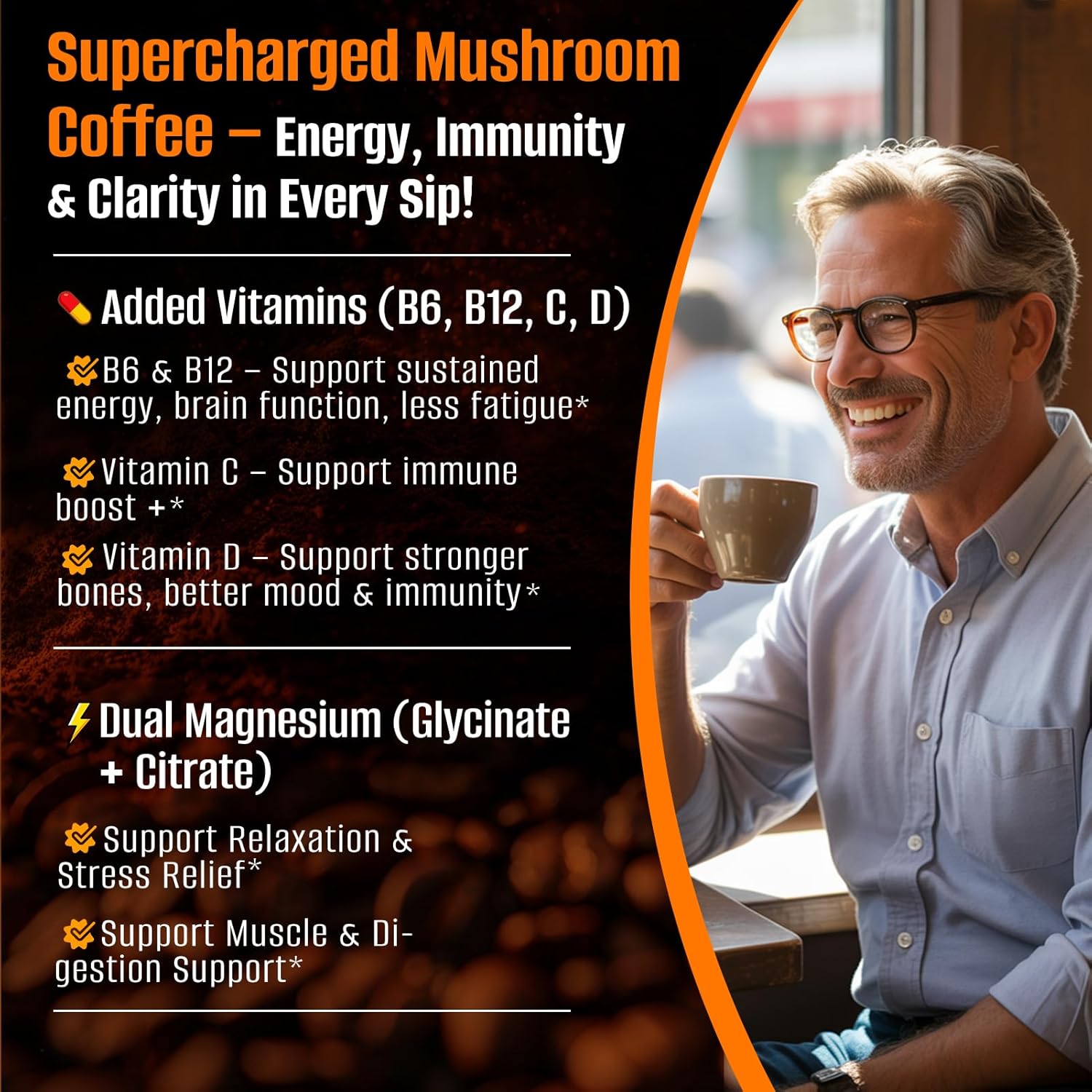 10 in 1 Mushrooms Coffee(Lion's Mane, Cordyceps, Turkey Tail & Other) Ashwagandha Magnesium Multivitamins, 2000mg Mushroom Instant Coffee