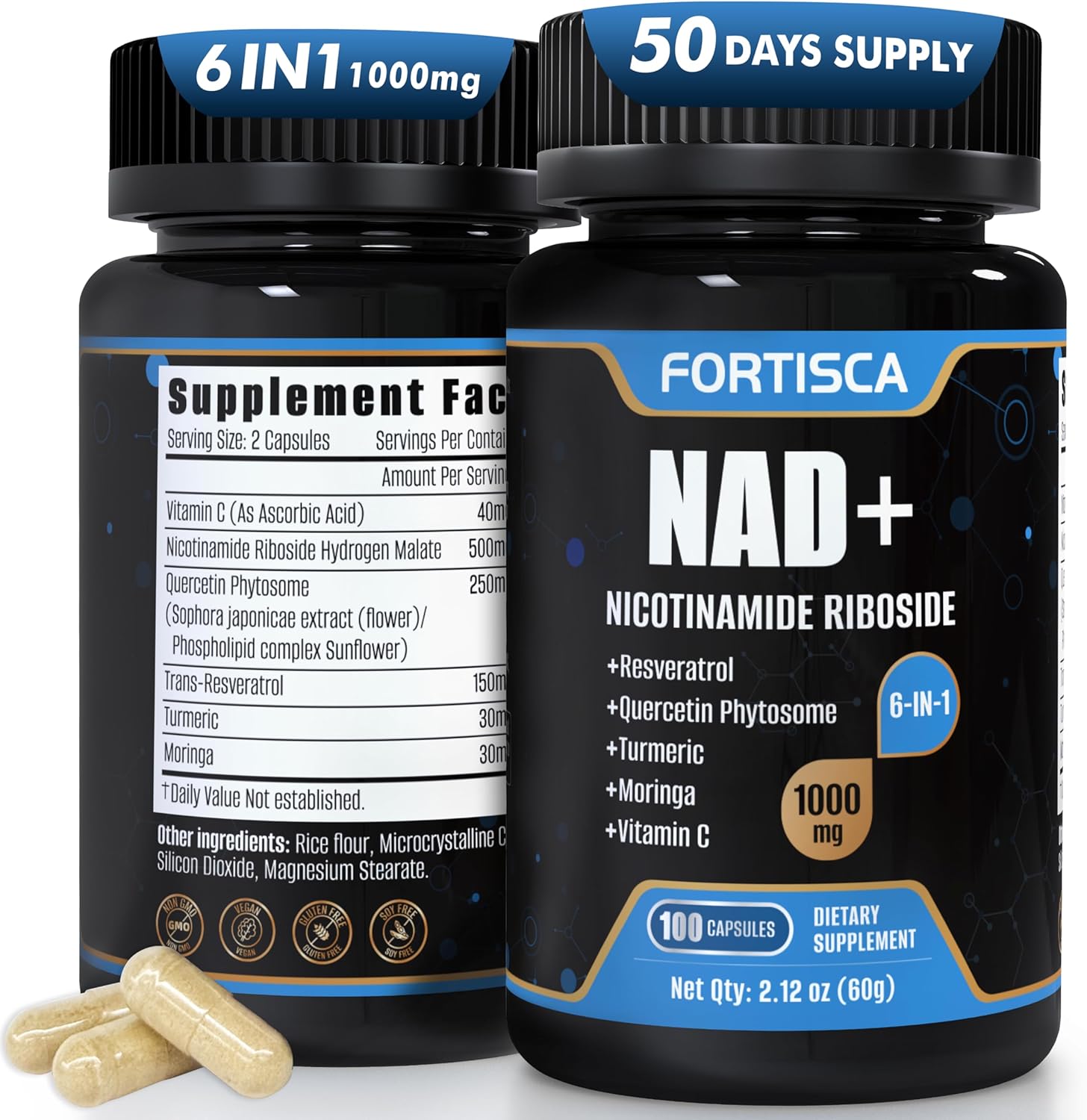 NAD+ Supplement 1000mg, Liposomal NAD Supplements with Resveratrol, 6 in 1 NMNH Supplement Alternative High Purity NAD Plus for Men and Women Energy & Healthy Aging – 100 Capsules